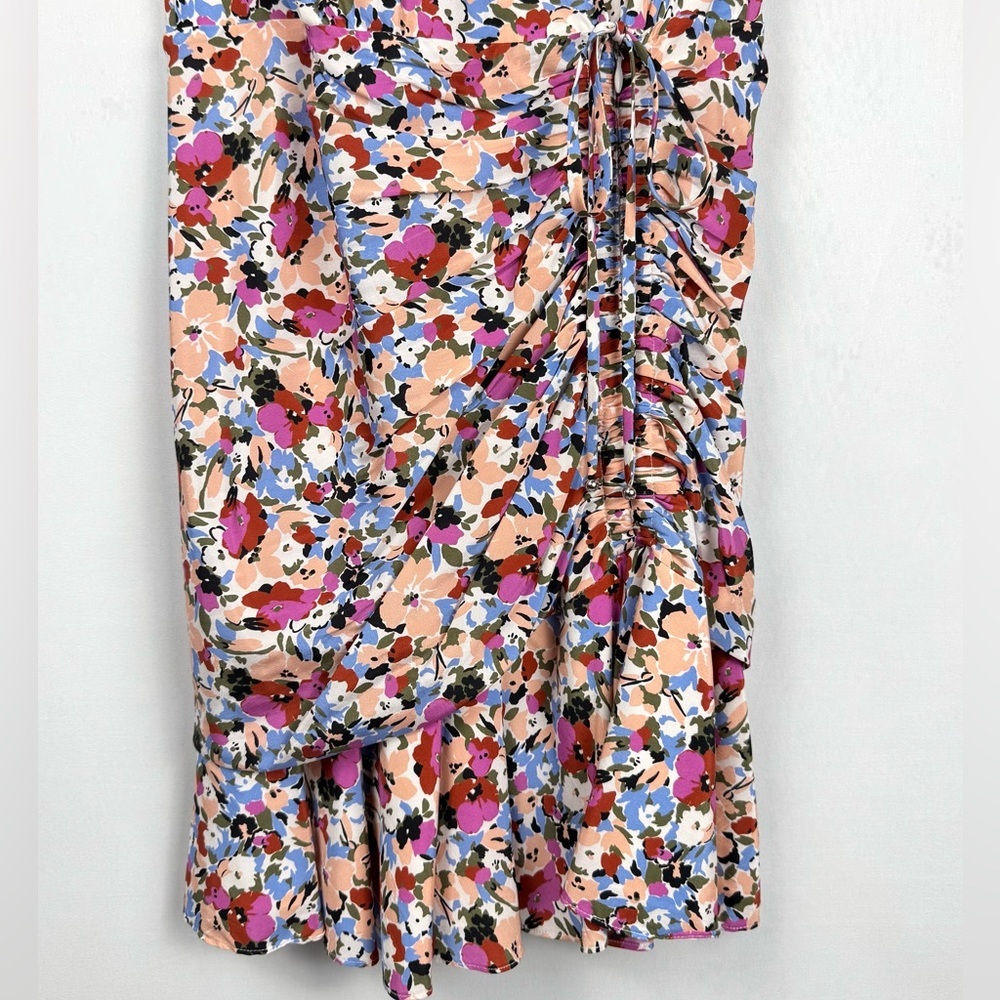 Veronica Beard Marla Ruched Floral Dress Short Flutter Sleeves Silk Blend Size 4 - Picture 7 of 16
